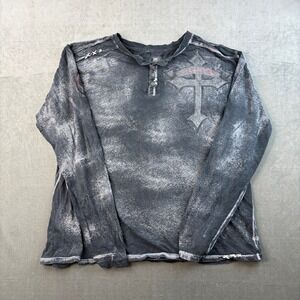 Affliction Long Sleeve Shirt Black Distressed Graphic Y2K Mens 2XL